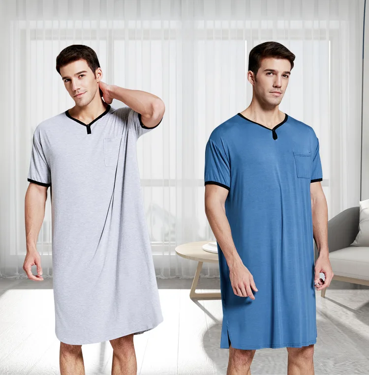 Men Short Sleeve Summer Nightshirt Pyjamas Nightgown Sleepwear Loose Loungewear 