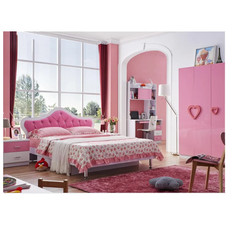 Modern Pink Princess Bedroom Set Children Bed Room Furniture Kids Girls ...