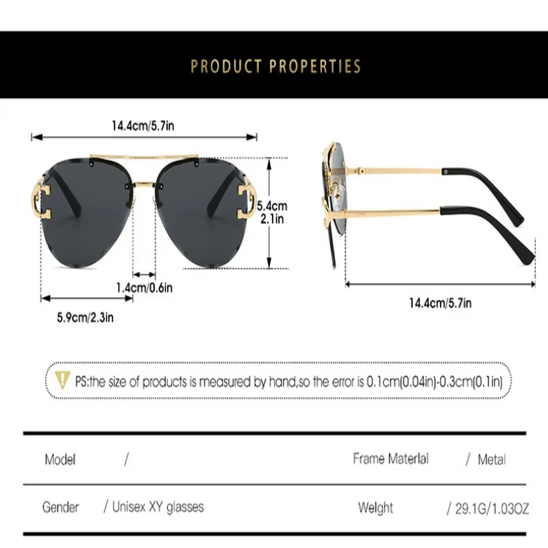 S023 Custom Logo New Style Frameless Fashionable Double Beam Pilot Vintage Women Men Shades Sunglasses