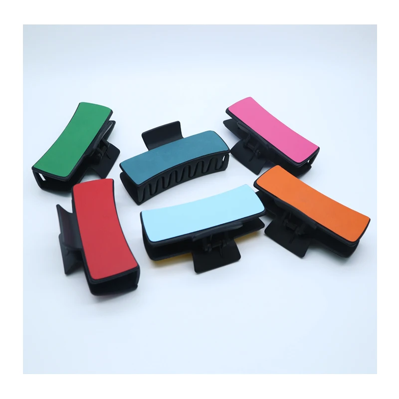 Laserable Leatherette hair claw clip plastic customized printing hair claw clip blanks details