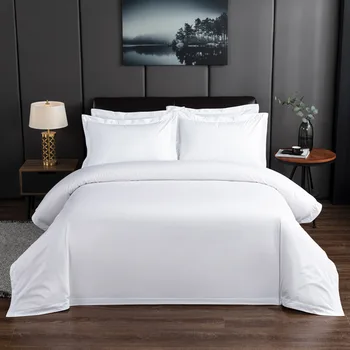 100% Cotton Plain White Bed Sheets Hotel Bedding Fitted Flat Sheet Set Fabric Hotel Bedding Set