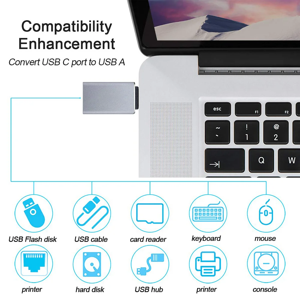 Адаптер USB C-USB, алюминиевый адаптер Thunderbol 3-USB 3,0 мама для MacBook Pro Air 2019/2018, Dell XPS Pixel 3,Dell XPS