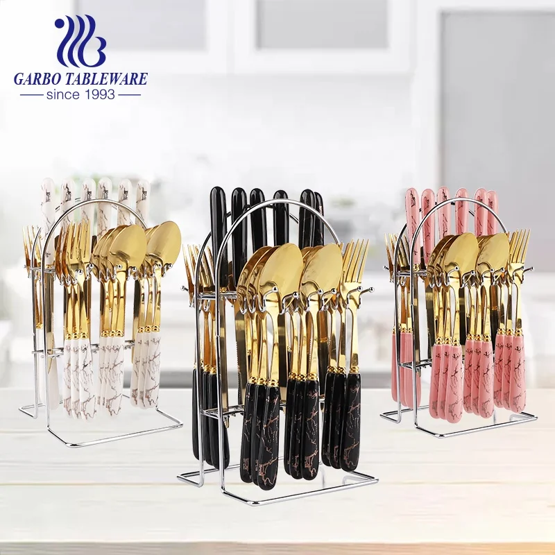 Cutlery Sets Knife Fork Spoon Set Marble Decal Handle Rose Gold Silver Gift  Idea