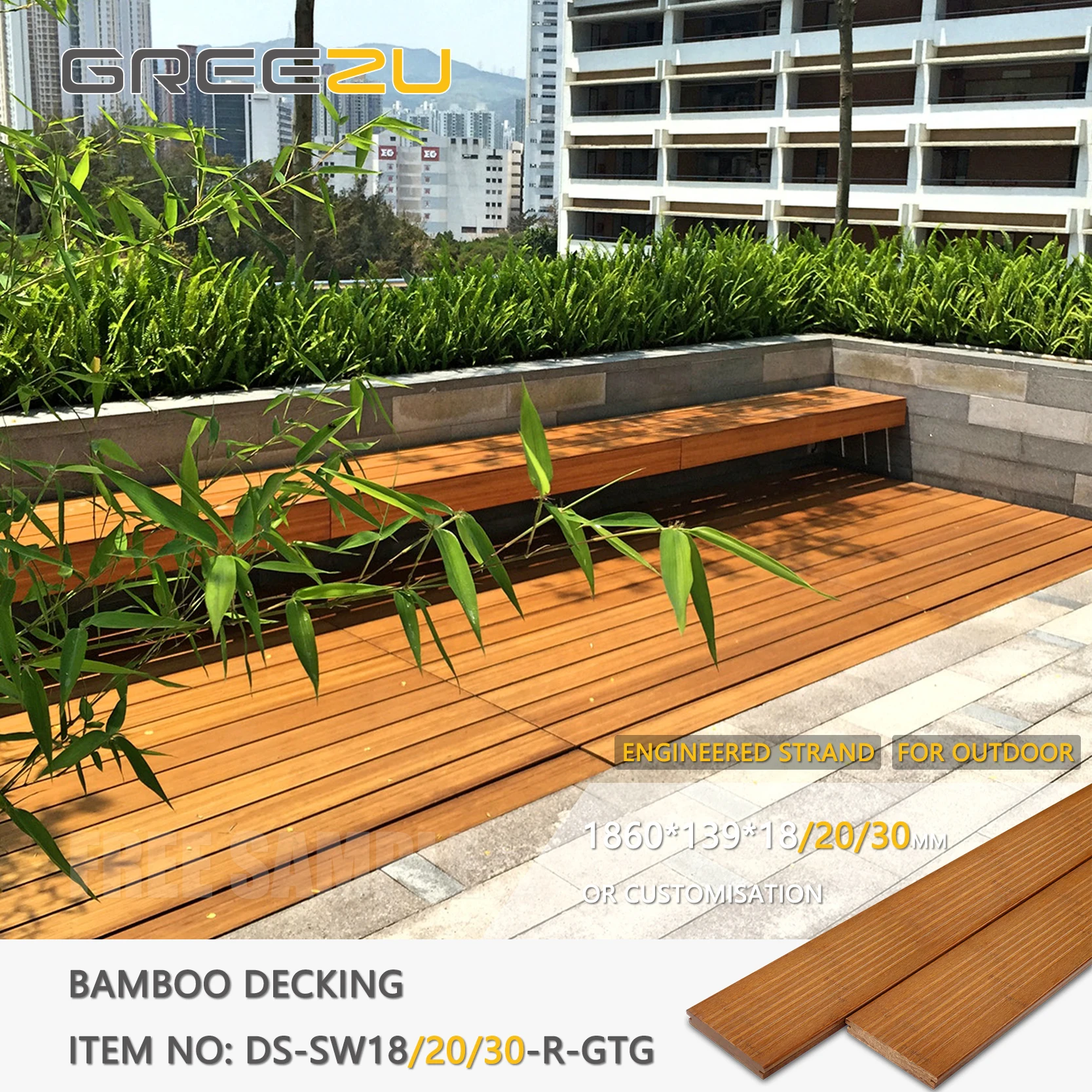 Hochwertiger Outdoor-Bambus-Terrassenbelag aus Stranggewebtem Bambus in  Naturfarbe, Technischer Bambus-Bodenbelag fr Terrassen