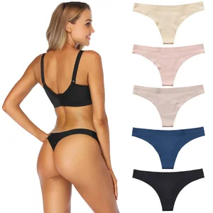 Direct Sale Lady Seamless Women's Thong Panties Invisible Skinny Fit Low-Rise Sexy Ice Silk Breathable High Quality
