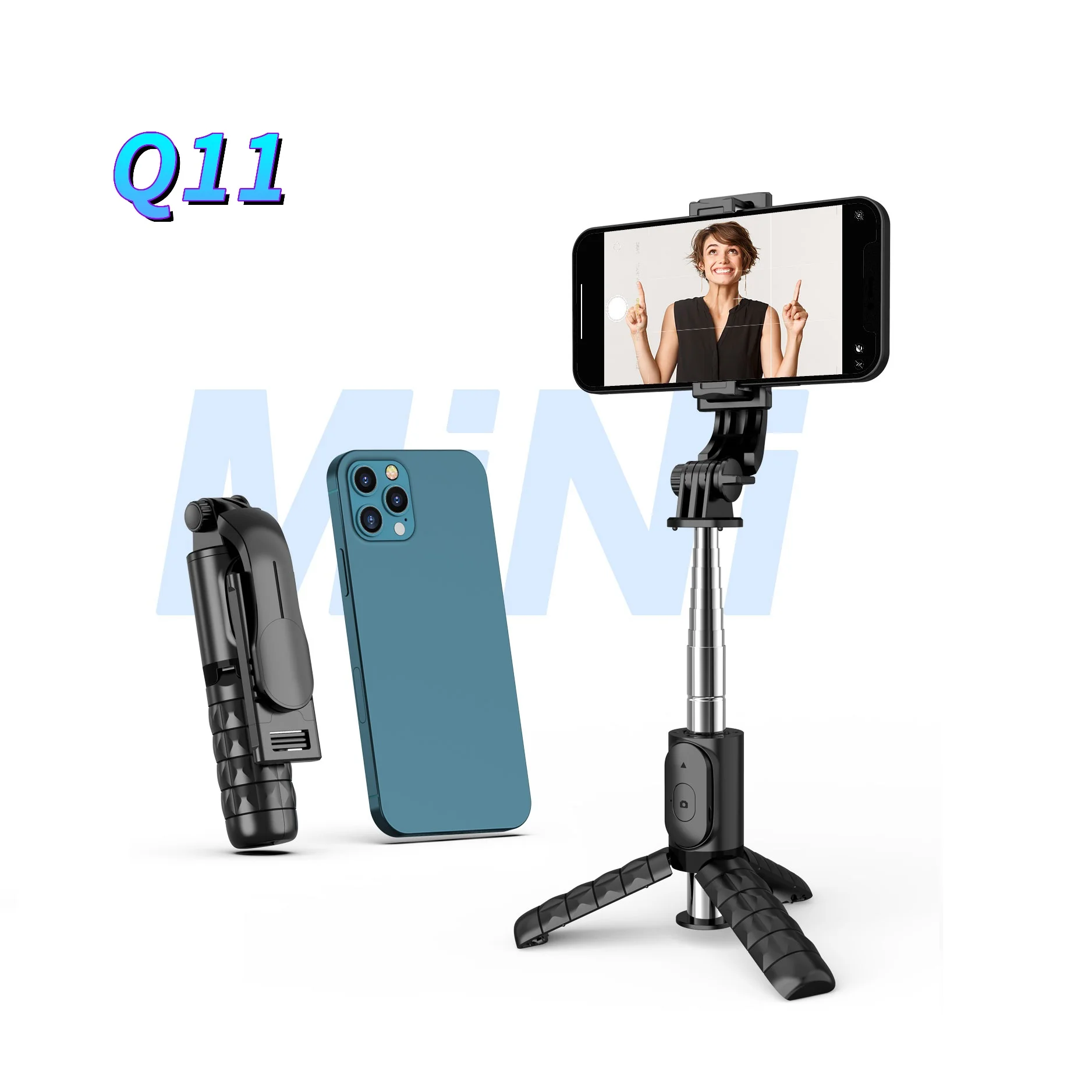 Mini Small Size Q11 Mini Compact Selfie Stick with Remote Timer
