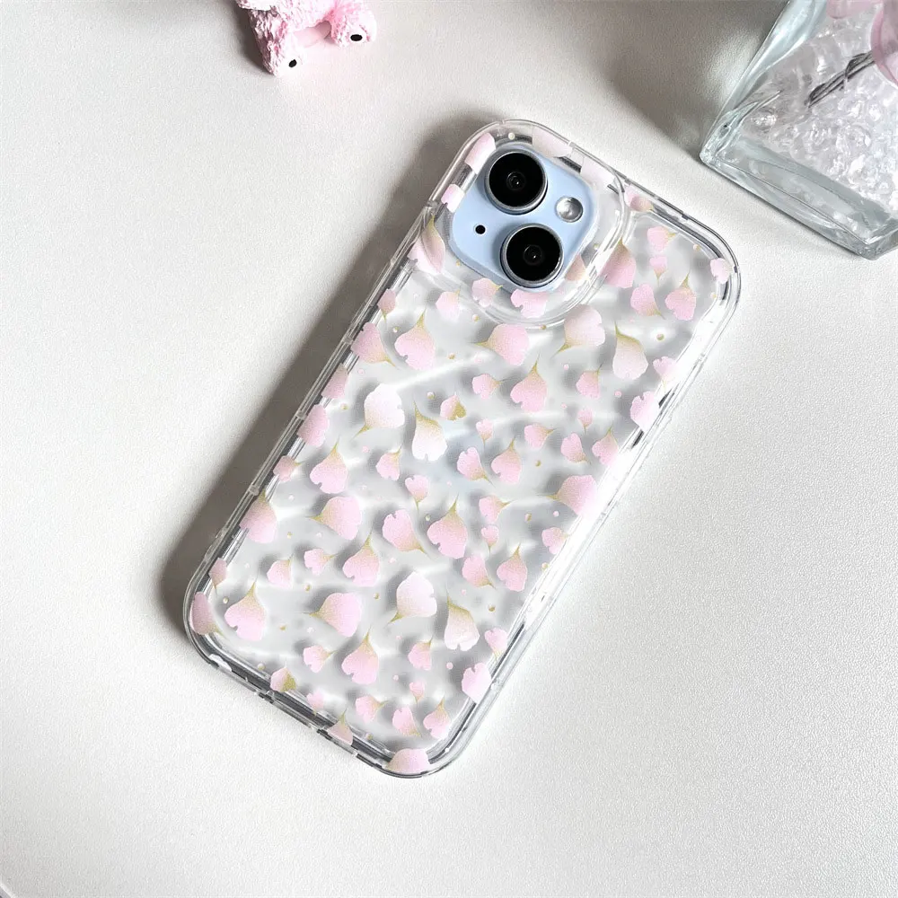 Laudtec Sjk808 Pink Petals Phone Case Clear Simple Cover Luxury Anti Yellow Skin Friendly For Iphone 16 15 14 13 12 Plus Pro Max