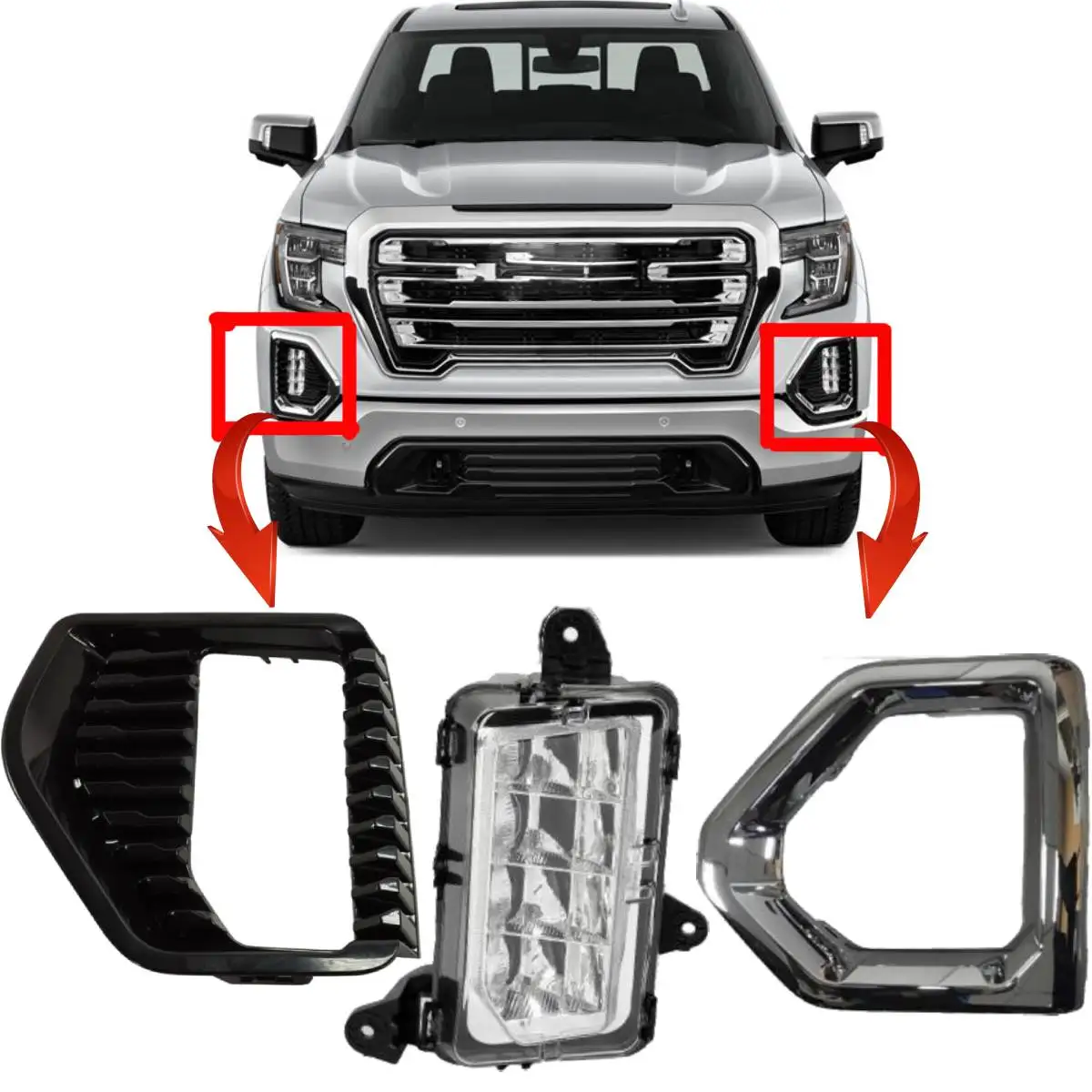 car Chrome fog light with cover fog lamp assy for GMC Sierra 1500 2019 2020 2021