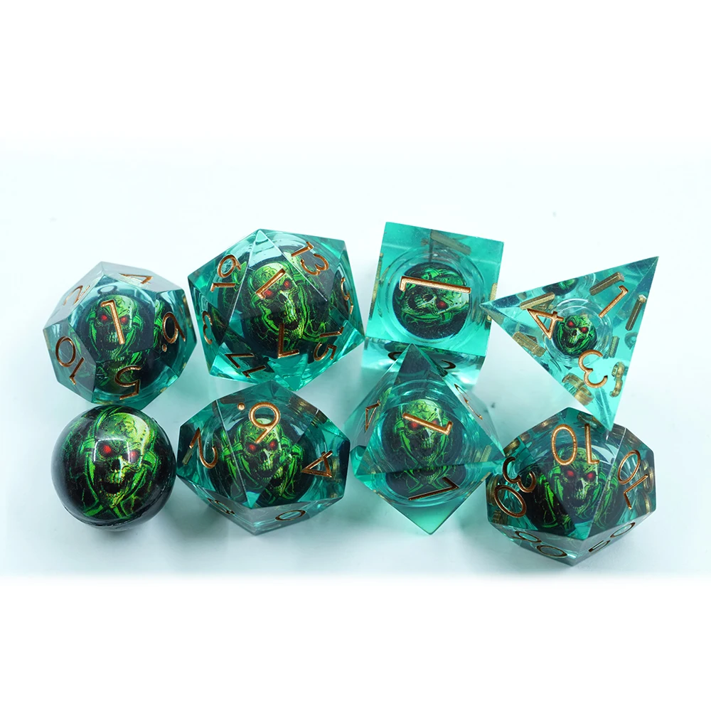 Yushun Dnd Nova Cabeza de Cabeza de Resina Poliédricos Xogos de Dados Ghost Skeleton Liquid Core RPG Board Game Dice