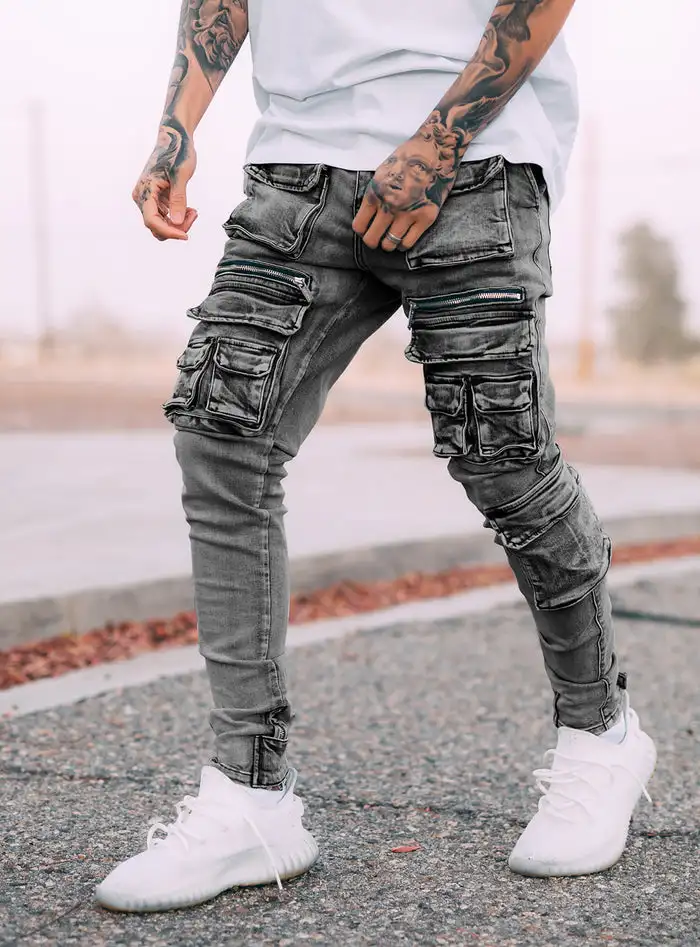 Men Denim Cargo Jeans