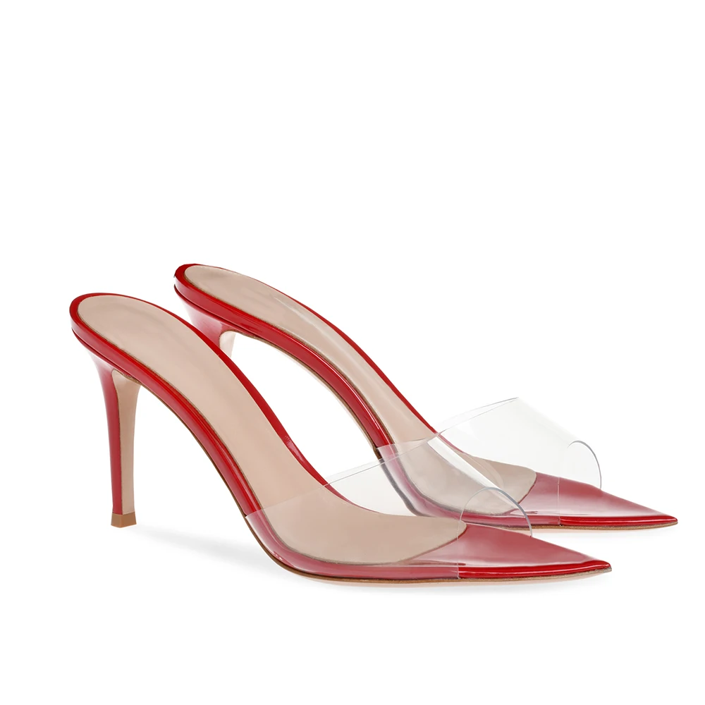 Pointed Toe Transparent PVC High Heels Mules Sandals