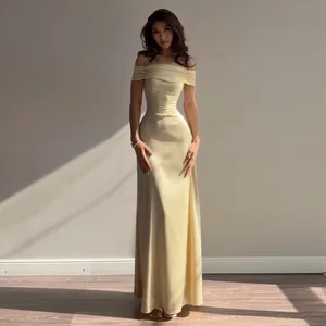 Off Shoulder Strapless Long Skirt Satin Party Dress Evening Temperament Elegant Dresses