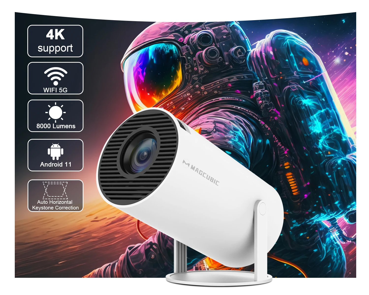 HY300 Smart Projector Android 11.0 System 120 Lumen Portable