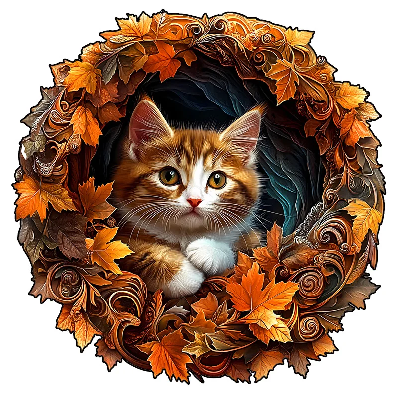 3D puzzle kot zwierzę drewniane: nieregularne 2D puzzle dla dzieci, edukacyjne zabawki rozwijające logiczne myślenie