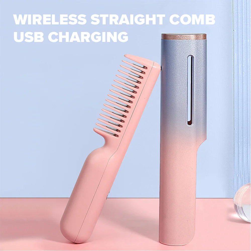 Wireless Hair Straightener Heating Brush Hot Comb Usb Rechargeable Hair