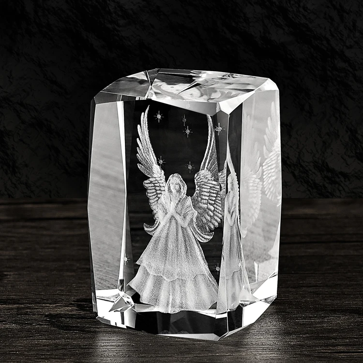 Shining Personalized custom 3d 558  laser engraved crystal cube 3d angel image crystal cube for souvenirs