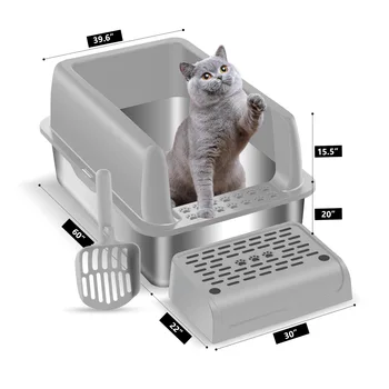Manufacturer Hot Sale Cat Litter Box Large Size Semi-Closed Anti-Splash Stainless Steel Cat Litter Box