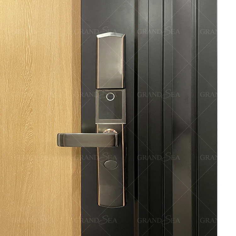 Dubai Cast Vertical Grain Golden Color Frosted Glass Bronze Color Stainless Steel Entrance Door