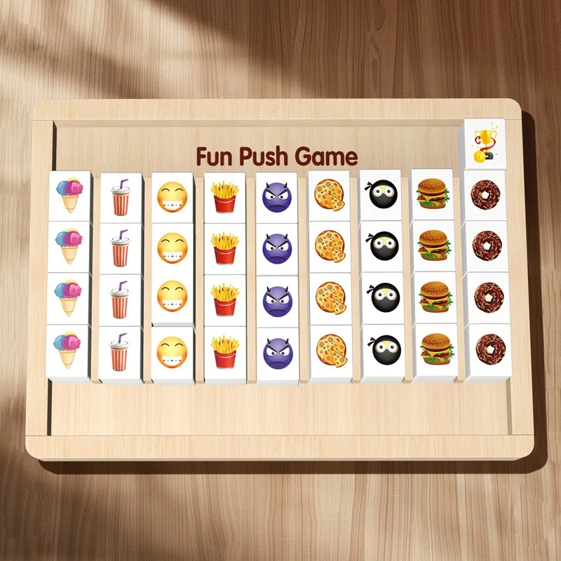 Novelty Wooden Puzzle Game for Kids Wooden Educational Toys Funny Push Games Pattern Pairing Toy for Boys and Girls