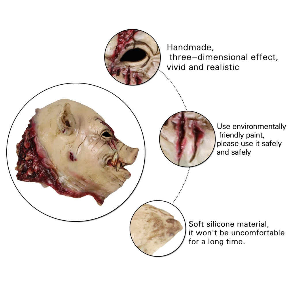 Latex Pig Mask With Silly Expression - Realistic Pig Head Costume Mask For Halloween & Parties