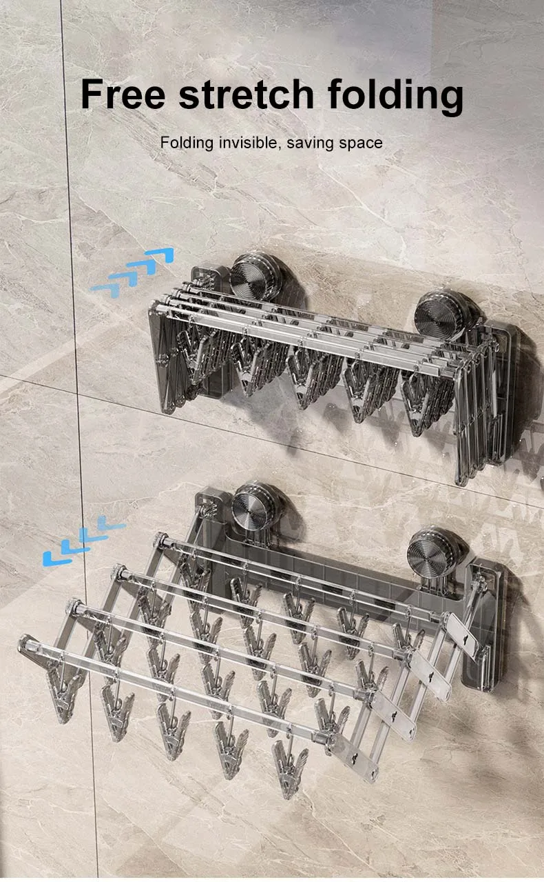Household Drying Rack with Suction Cup Non-Punch Balcony Folding Hanger Storage Rack for Clothes & Socks Wall Use