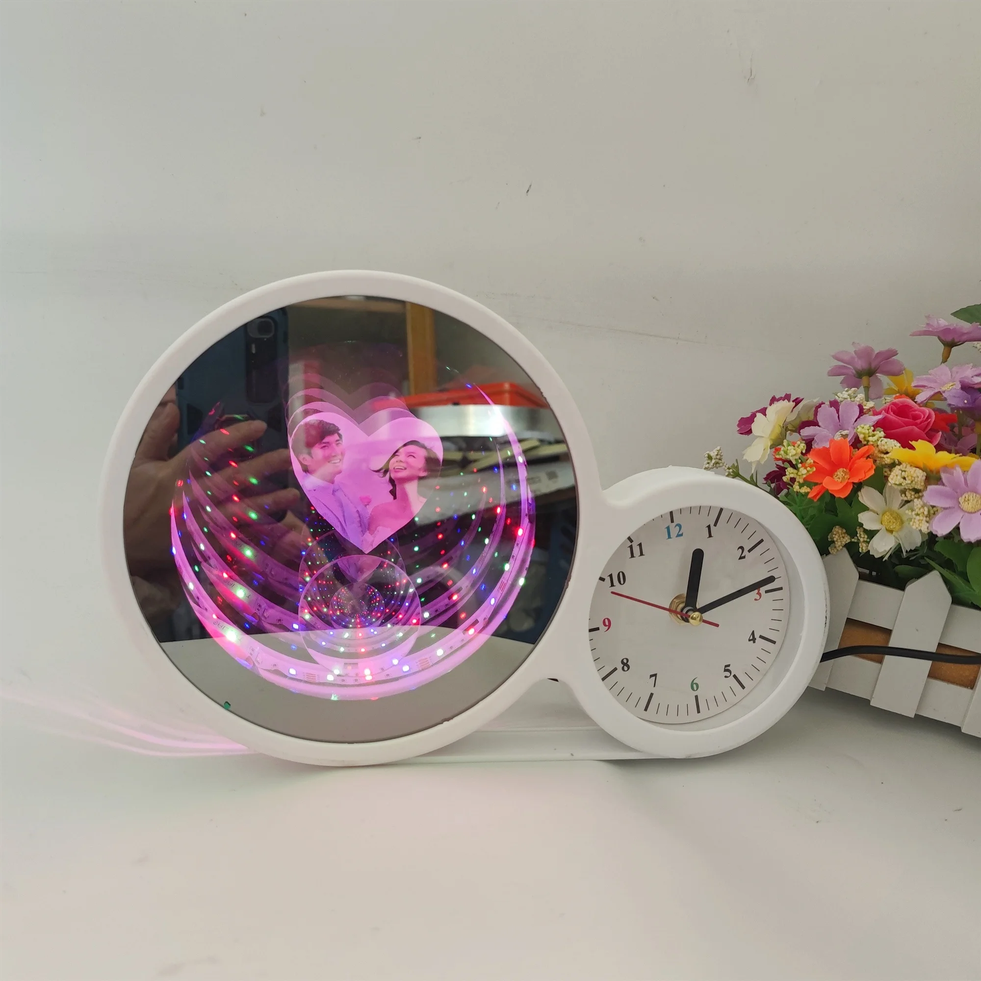 Magic Mirror Photo Frame with Infinity Led Light and Clock 4 in 1 Multifunction