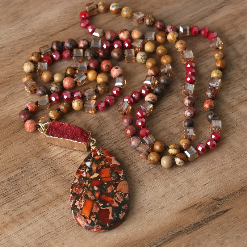 Dainty Mala Necklace for Women Fine Jewelry Hand Knotted Multi Stone  Crystal Imperial Jasper Beaded Charm Necklace