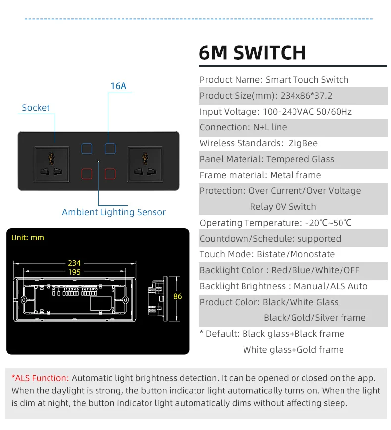 Suitable for Tuya Zigbee Smart Home Large Panel Light Switch Socket Wall Mounted Fan Speed Controller Compatible with Smart Life