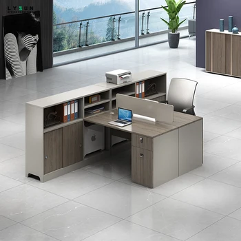 Fast Delivery L-Shaped Walnut Khaki Wood Office Workstation Desk Industrial Design for 2 4 6 8 People Workspace Hospital Use