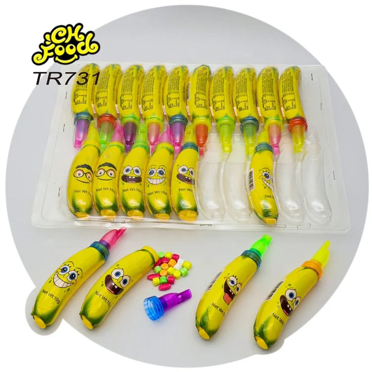 Wholesale and OEM Plastic Whistle Banana Shape Toy with Fruit Flavor Tablet Candy Sweet Snack Food for Kids Halal Candy Toy