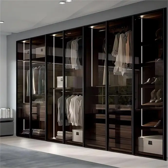 Kejia Modern Designs Metal Closet Storage Organization Wardrobe Bedroom Furniture Glass Door Aluminum Wardrobe Closet