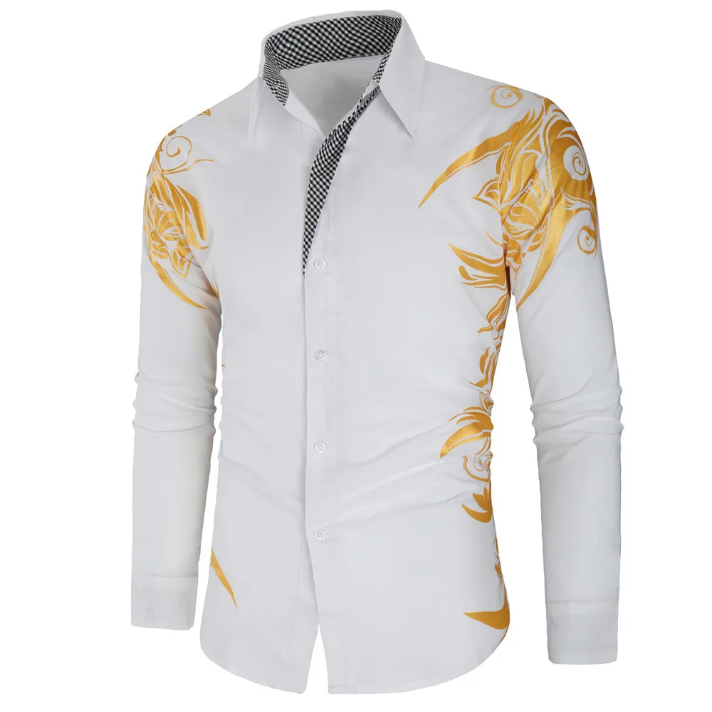 Heißer verkauf Gold Schwarz Hemd Männer Slim Fit Langarm Camisa Masculina Gold Schwarz Chemise Homme Sozialen Männer Club prom Shirt597_voghion.com