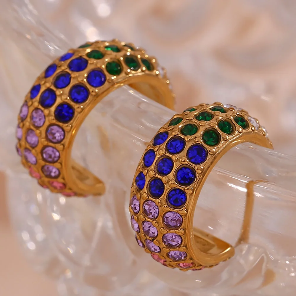 Anti Tarnish Jewelry Colorful Aaa Zircon Baguette Hoop Earrings Pvd