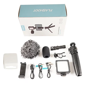 Flashoot видео микрофон Vlogging Kit с мини складной штатив стойка заполняющий светильник светодио дный для смартфонов