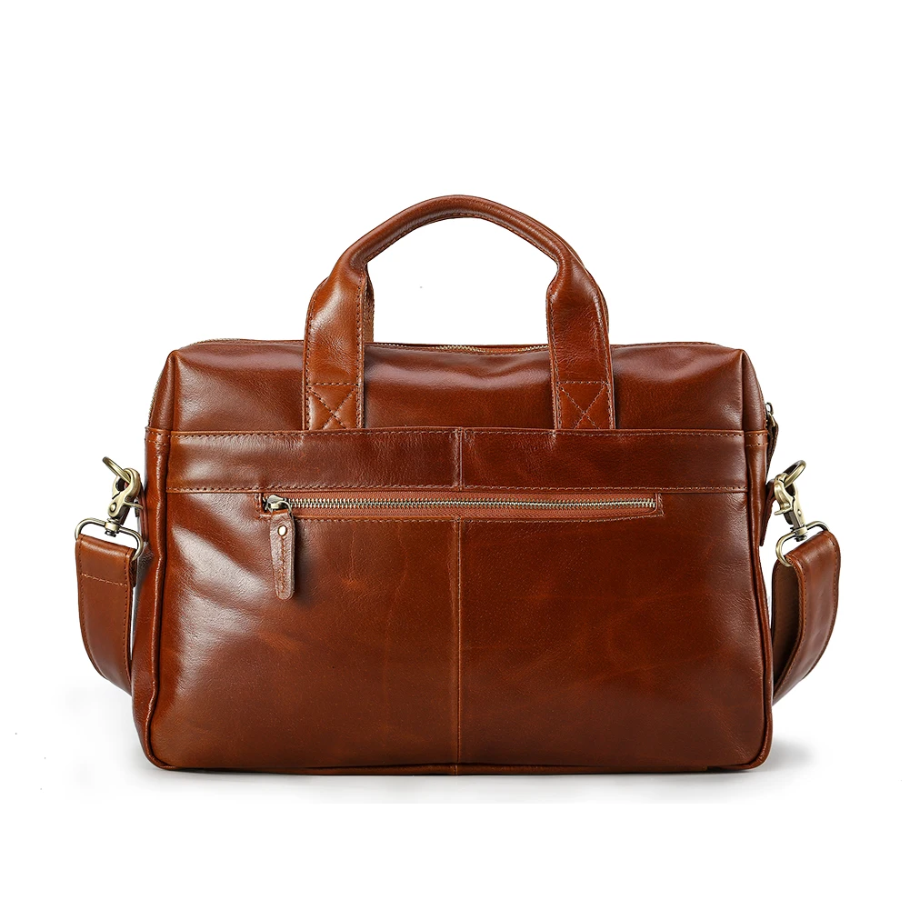 New Design Custom OEM Logo Full Grain Oil Wax Leather Official Laptop Bag for Man Real Cowhide Leather Business Briefcase
