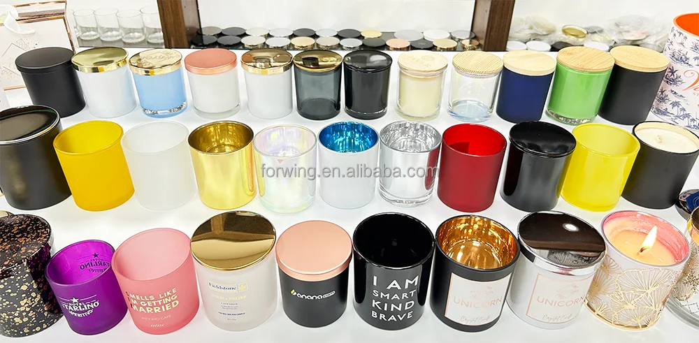 Unique Style Electroplated Iridescent Glass Candle Jar With Gold Metal Lid Rainbow Color Candle Jar With Lid factory