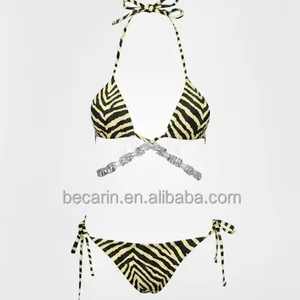 2026 Euro-American Halter Neck Nylon Fabric Tie Straps Style Women's Swimsuit Stylish Printed Bikini Triangle Beachwear Factory