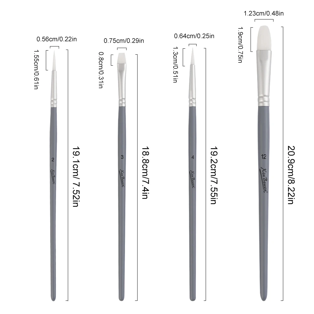 Набор профессиональных кистей для рисования Xin Bowen Master 4 шт. матовые серые нейлоновые волосы акварельной масляной акриловой живописи