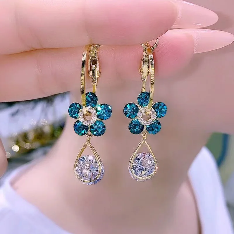 S925 Silver Needle Crystal Flower Earrings Amethyst Diamond Pendant Earring Charm Cubic Zirconia Earring Jewelry