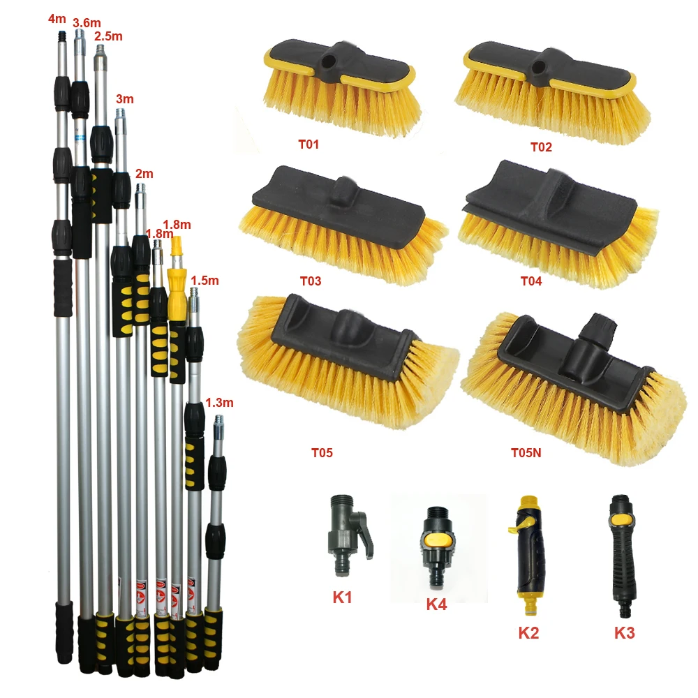 Vehicle Wash Brush with Soft Bristle and Detachable Aluminum Pole Handle, Includes On/Off Water Control Car Cleaning Brush