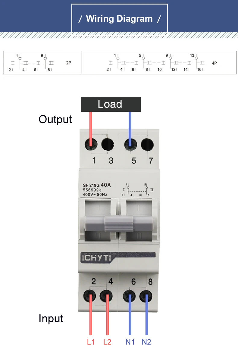 Chyt Sf 219g 2p 4p Din Rail Ac 230v 400v 40a 63a Dual Power Isolation ...