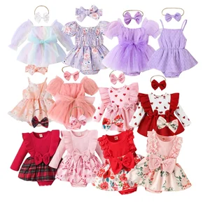 Unisex 2PCS Baby Rompers Wholesale One-Piece Playsuits Jumpsuit Bodysuits Casual Floral Pattern Button Closure Knitted Fabric