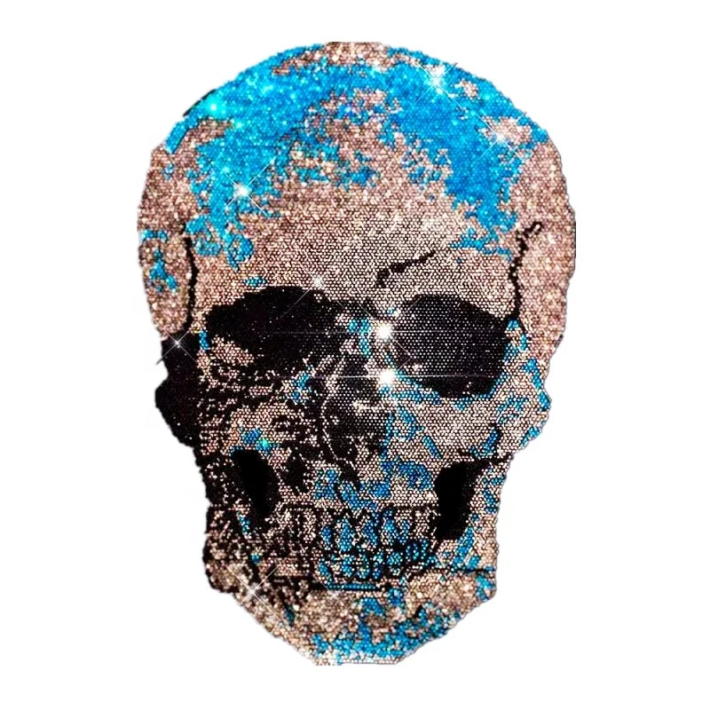 Free sample Fashion Crystal Skull Rhinestone Pattern Sparkle Rhinestone Heat Transfer Designs