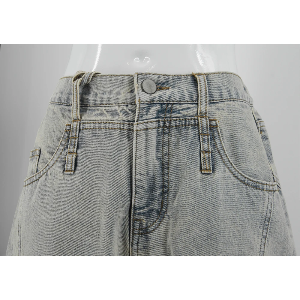 Trendy Women's Light Blue Baggy Jeans with Distressed Design High Waist Fashion Denim Trousers