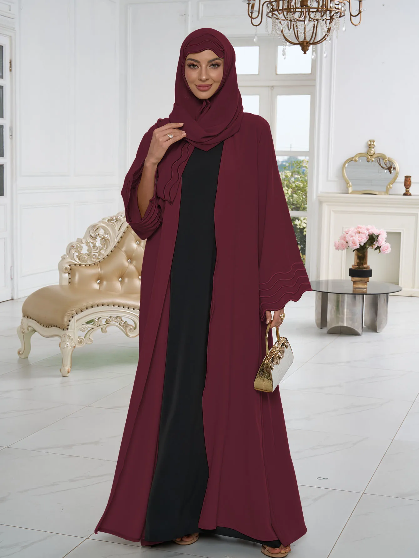 Abaya Cardigan de Luxe avec Broderie – Ensemble 3 Pièces Premium – Grossiste Turquie Grossiste Turquie