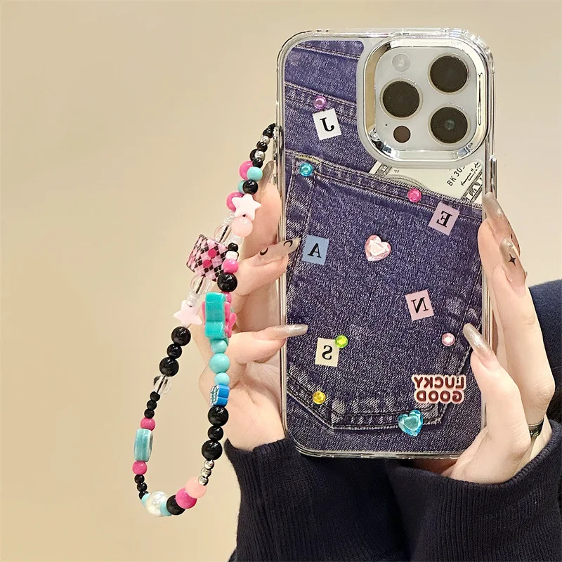 New design cowboy style diamonds high quality phone case with colourful bracelet supplier