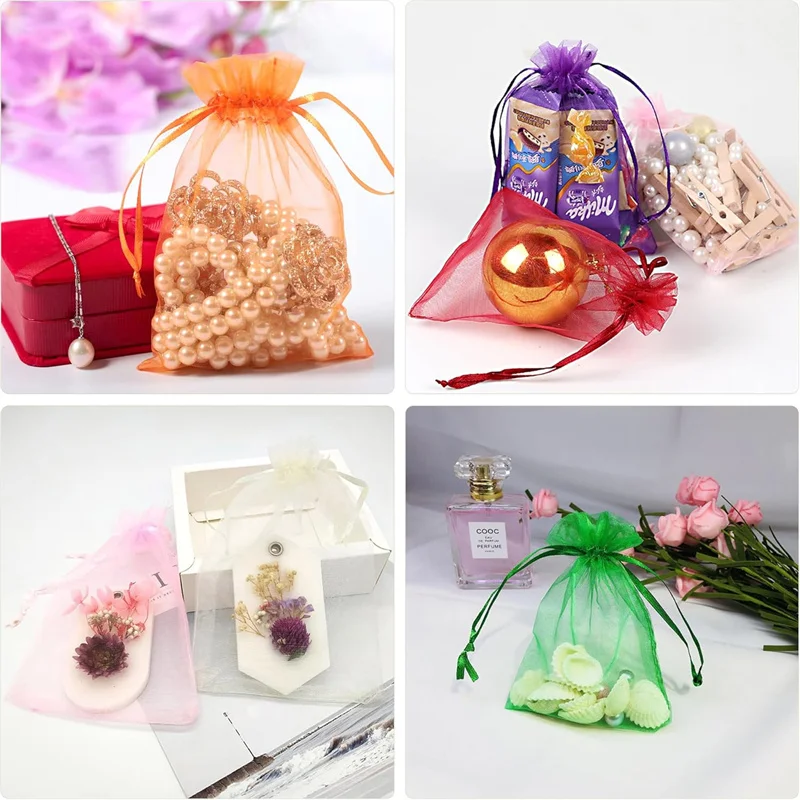 11*16cm Recyclable Drawstring Sheer Organza Jewelry Pouches Small Mesh  Candy Gift Bags for Valentine's Day Mother's Day Party