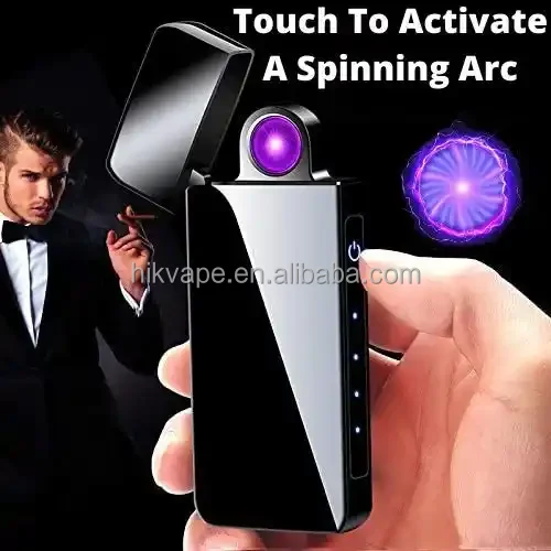 Portable Plasma Lighter with Spinning Arc Free Fire Torch Lighter Metal Cigar Cigarette Lighter for Man Gift