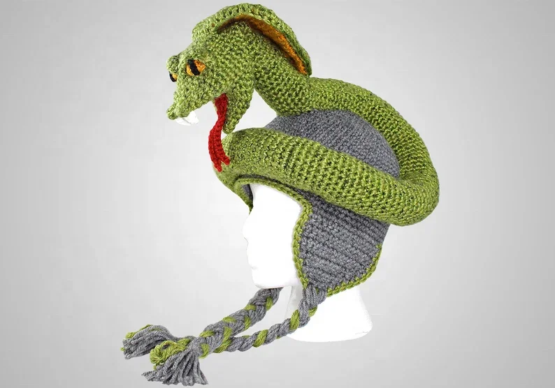 Crochet Cobra Hat & Toy Pattern Unisex Cool Snake Beanie & Amigurumi Stuffed Animal Easy Instructions Outdoor Party Kids Adults