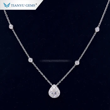 Tianyu gems pear cut moissanite diamonds pendant 14k 18k white gold diamonds necklace